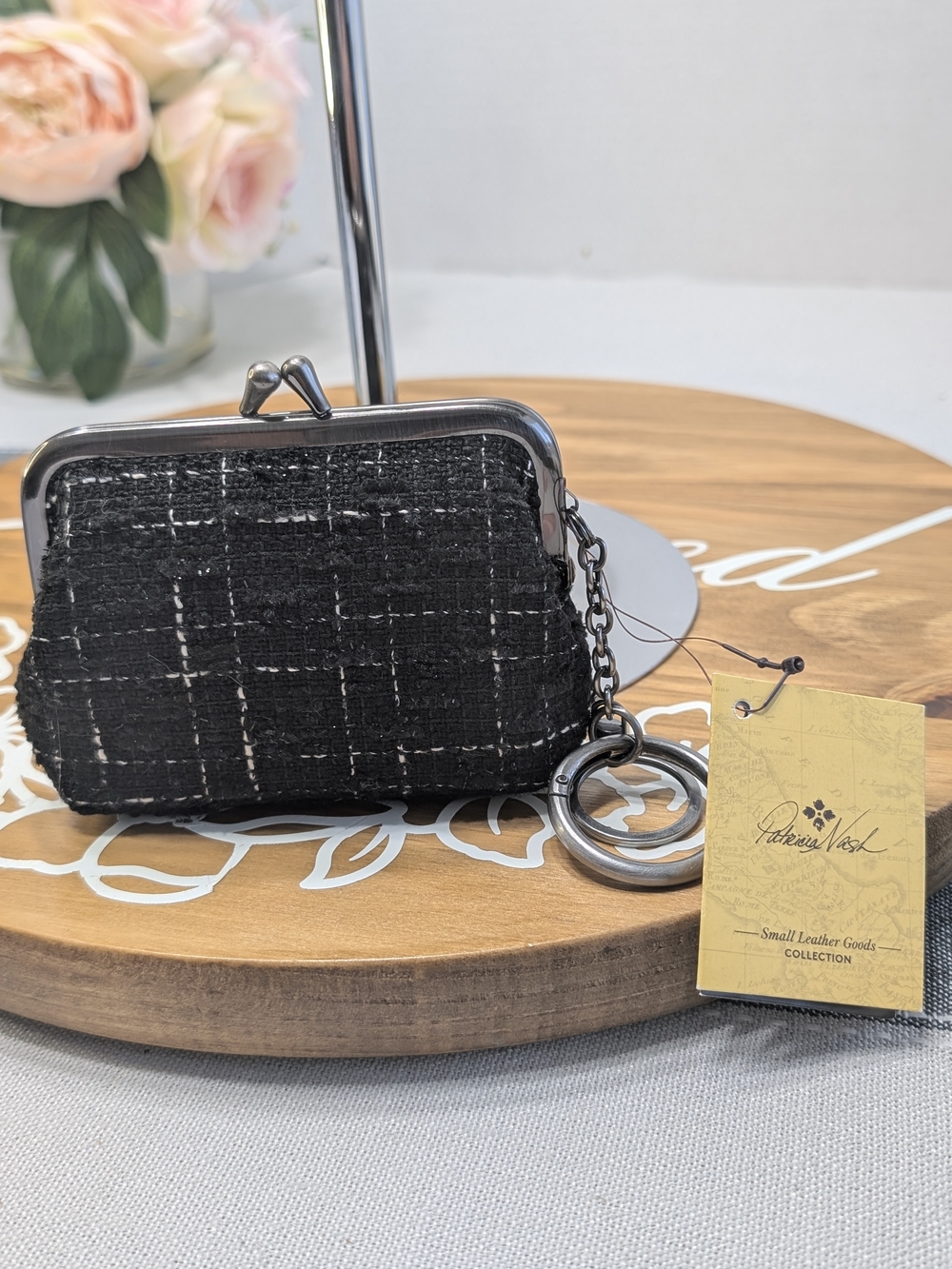 Patricia Nash Black Tweed Coin Purse with Keyring Charm